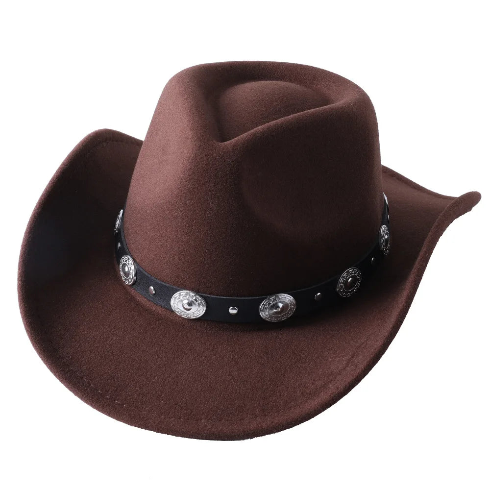 Cowboyhatt i filt med tjurhuvud, enfärgad