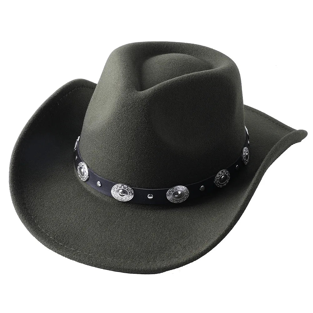 Cowboyhatt i filt med tjurhuvud, enfärgad