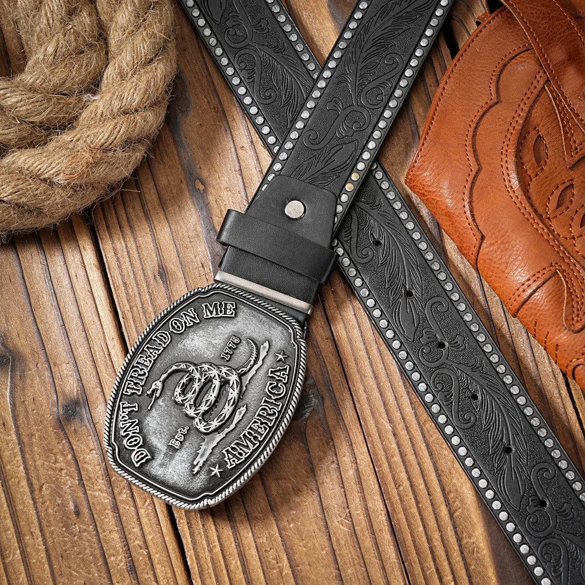 Cowboybälte i PU med metallspänne, vintage