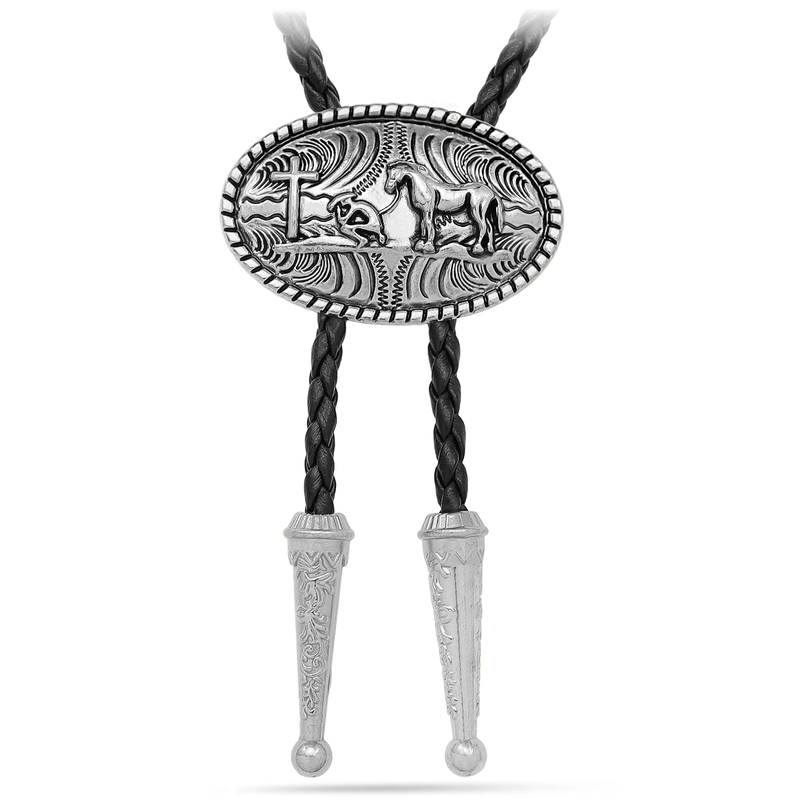 Bolo tie med tjurhuvud i läderrep
