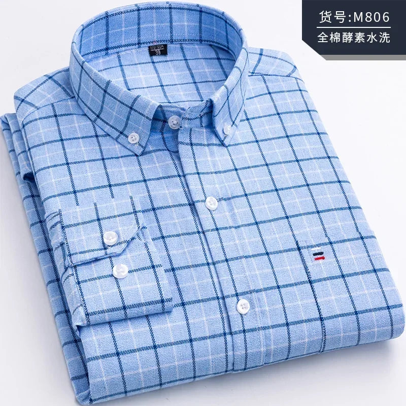 Rutig flanellskjorta i bomull, herr (XS–5XL)