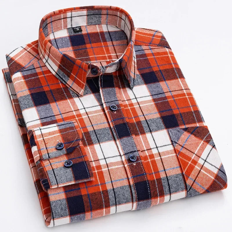 Rutig flanellskjorta i bomull, herr (XS–5XL)
