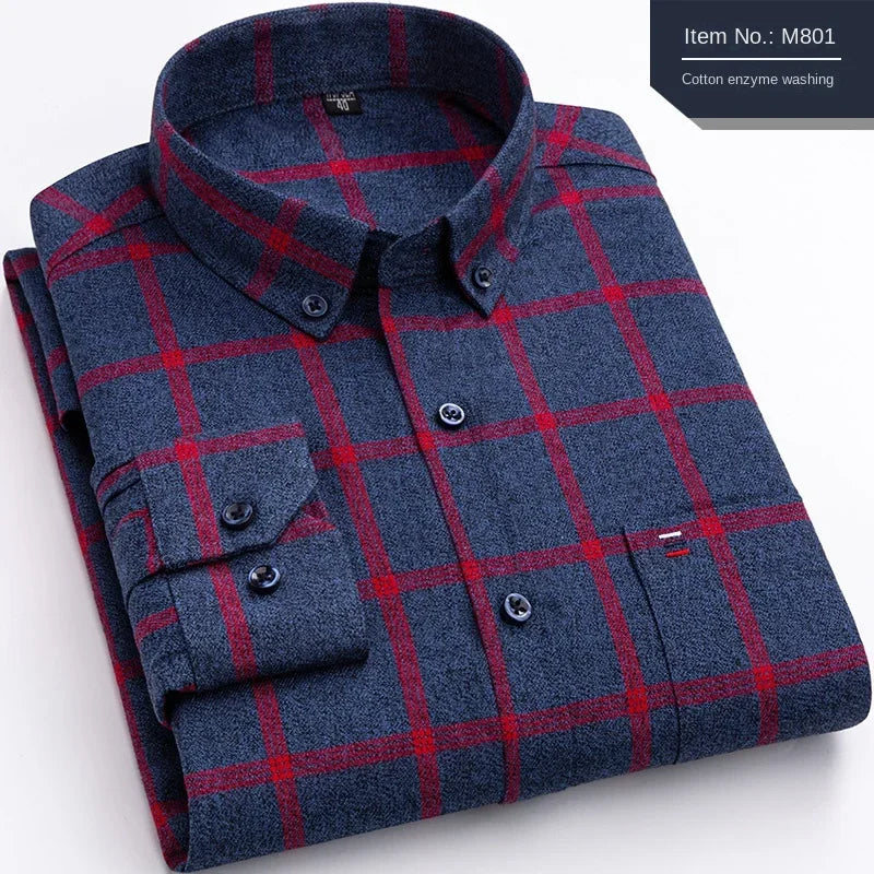 Rutig flanellskjorta i bomull, herr (XS–5XL)