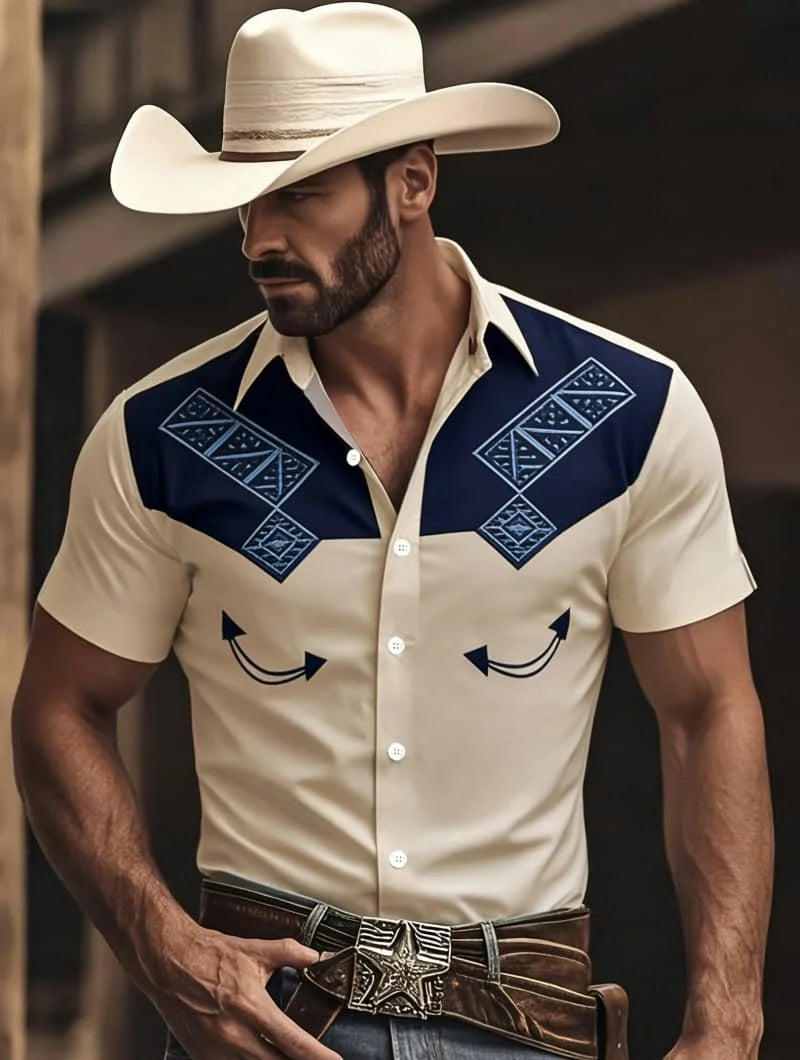 Western kortärmad cowboyskjorta, herr