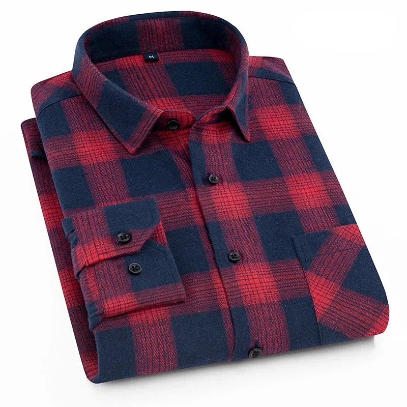 Rutig flanellskjorta i bomull, herr (XS–5XL)