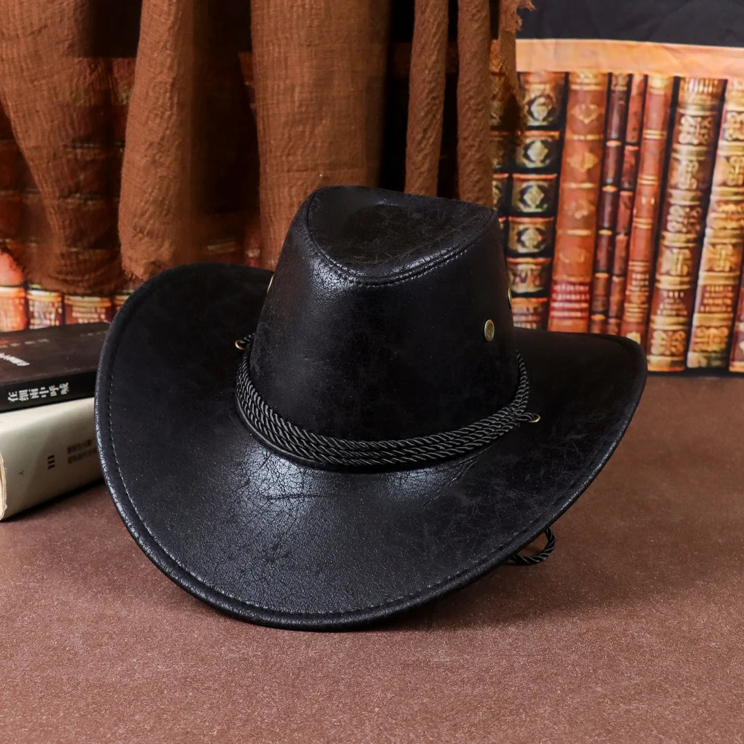 Cowboyhatt i konstläder med brett brätte, vintage