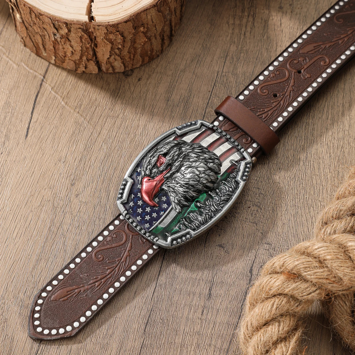 Cowboybälte i PU-läder, präglat