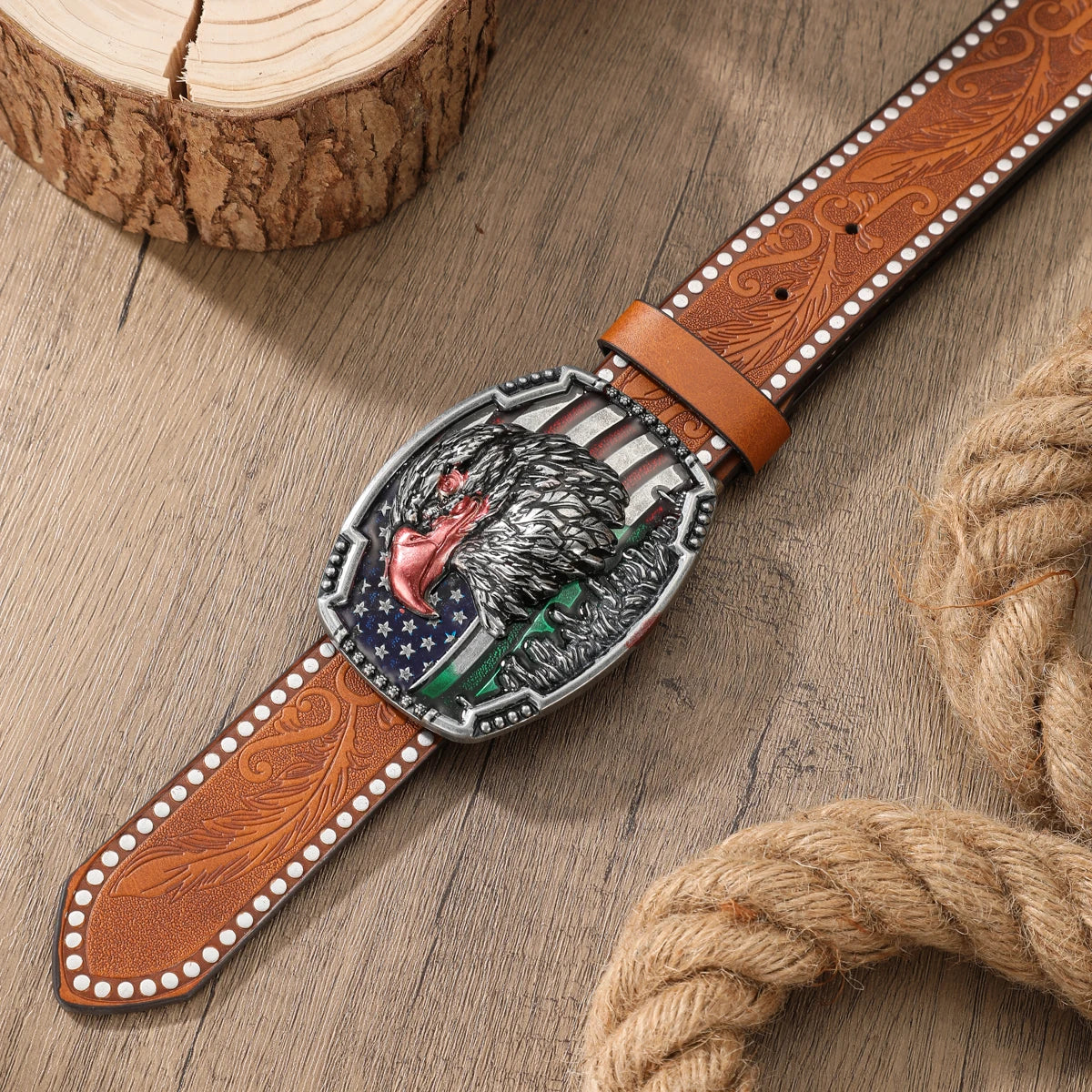 Cowboybälte i PU-läder, präglat