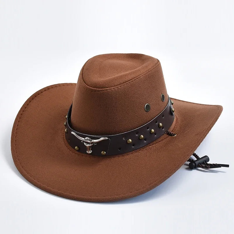 Cowboyhatt i mocka med brett brätte