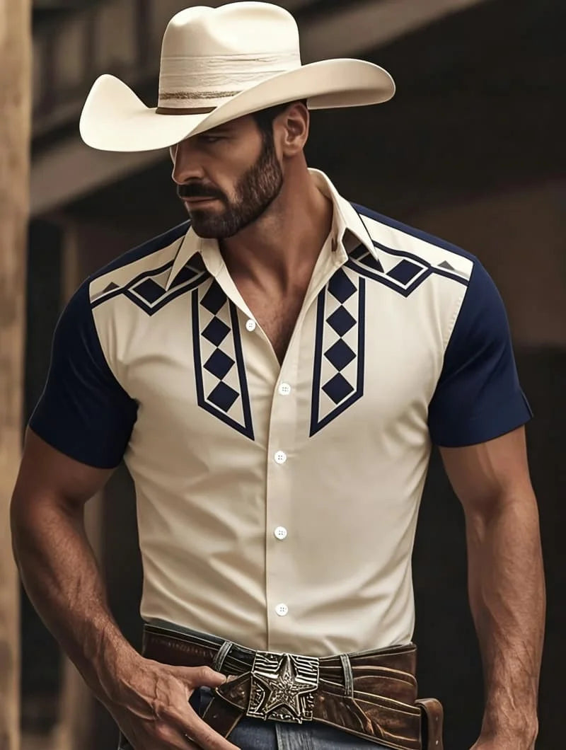 Western kortärmad cowboyskjorta, herr