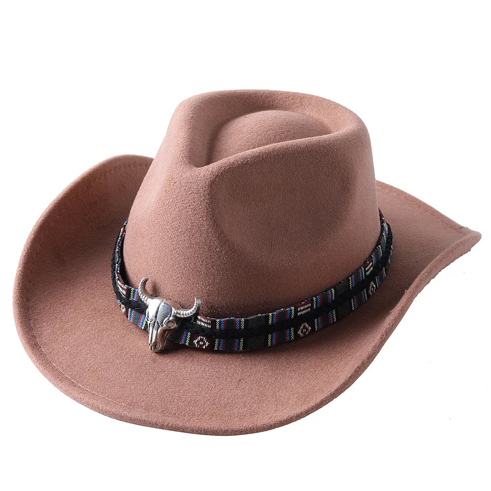 Cowboyhatt i filt med tjurhuvud, enfärgad