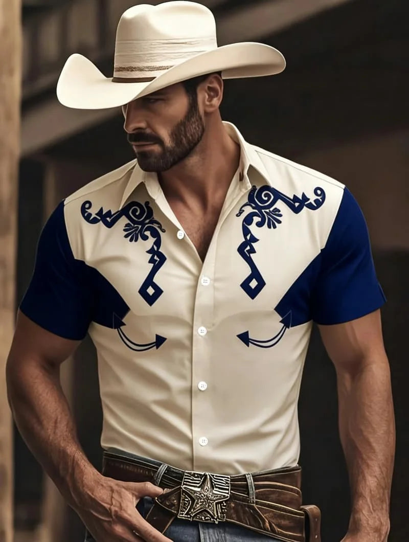 Western kortärmad cowboyskjorta, herr