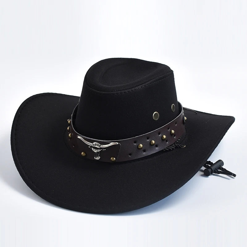 Cowboyhatt i mocka med brett brätte