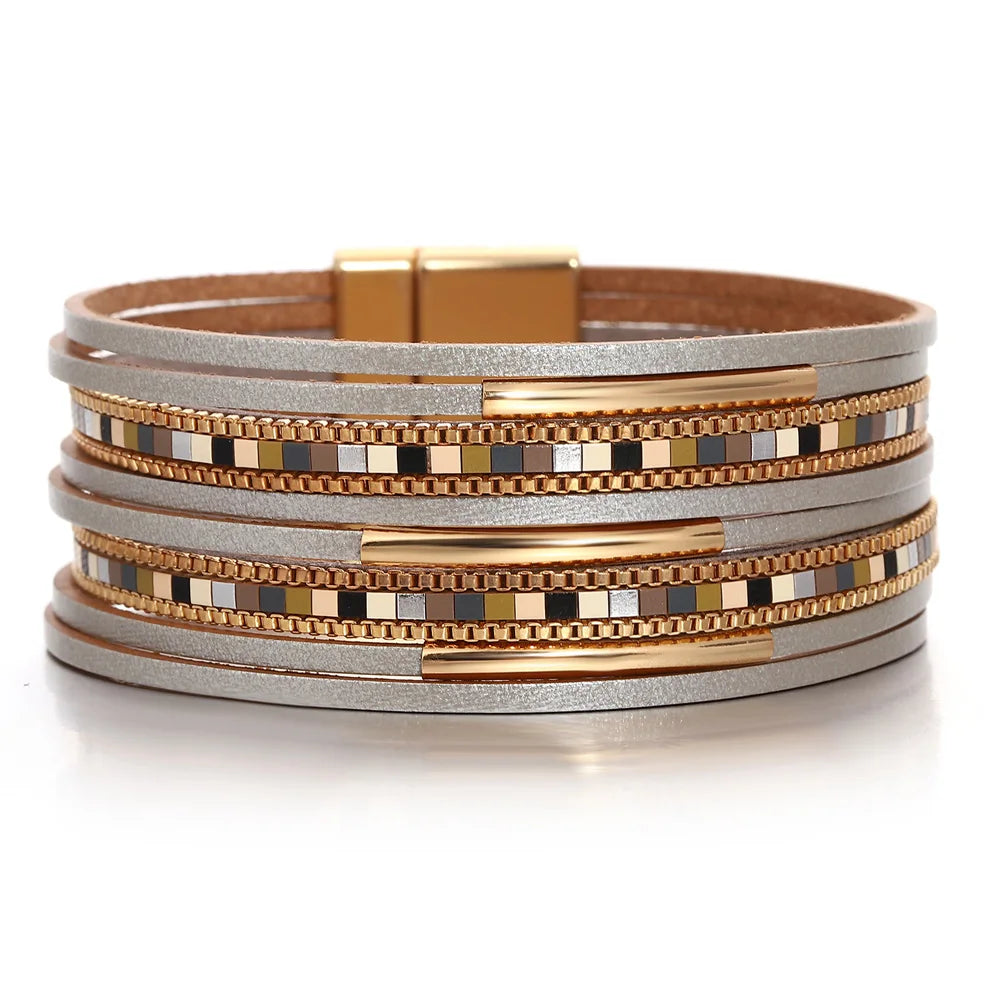 Läderarmband i flera lager, boho