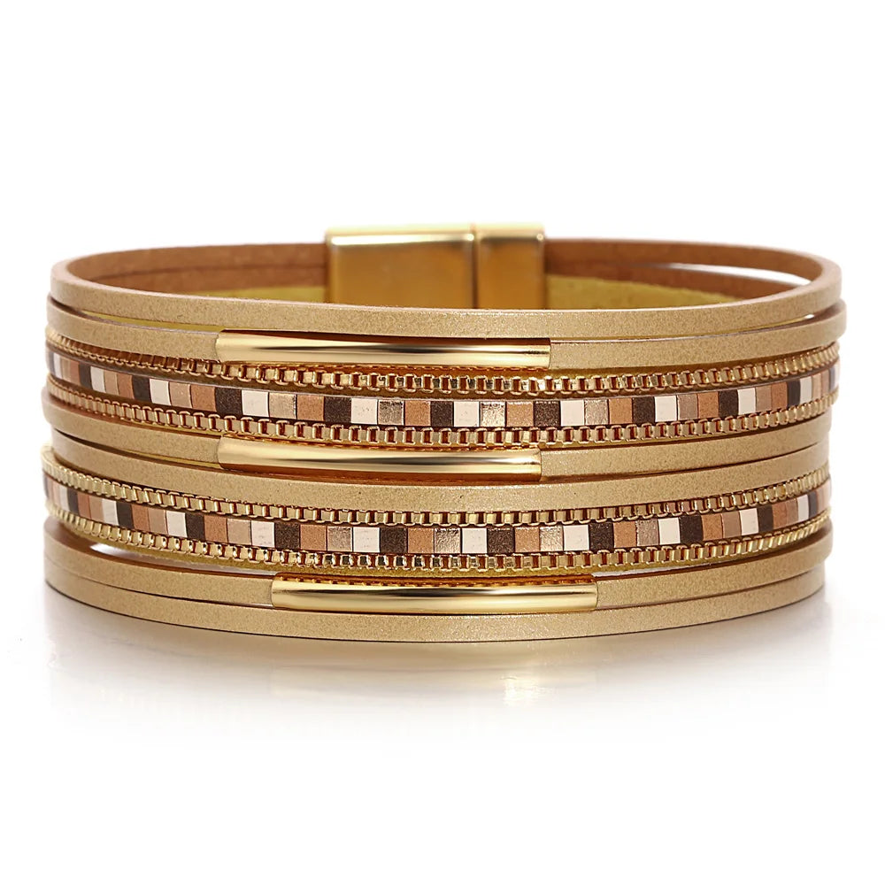 Läderarmband i flera lager, boho
