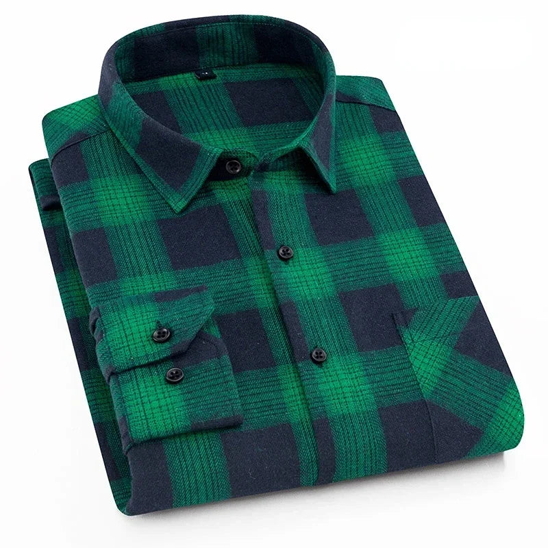 Rutig flanellskjorta i bomull, herr (XS–5XL)