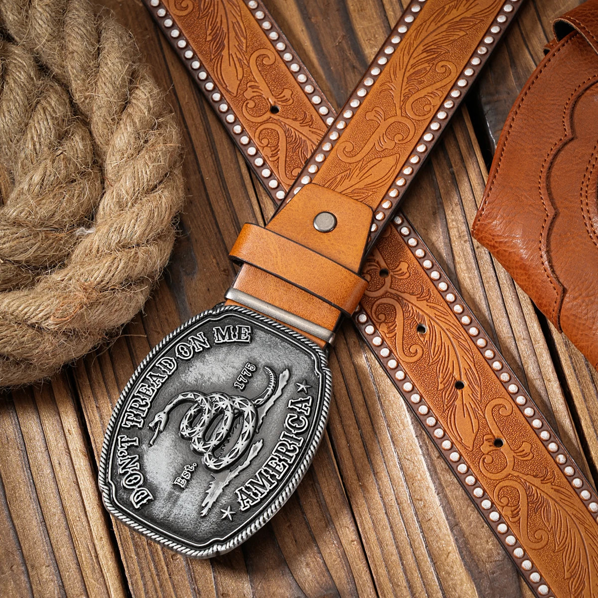 Cowboybälte i PU med metallspänne, vintage