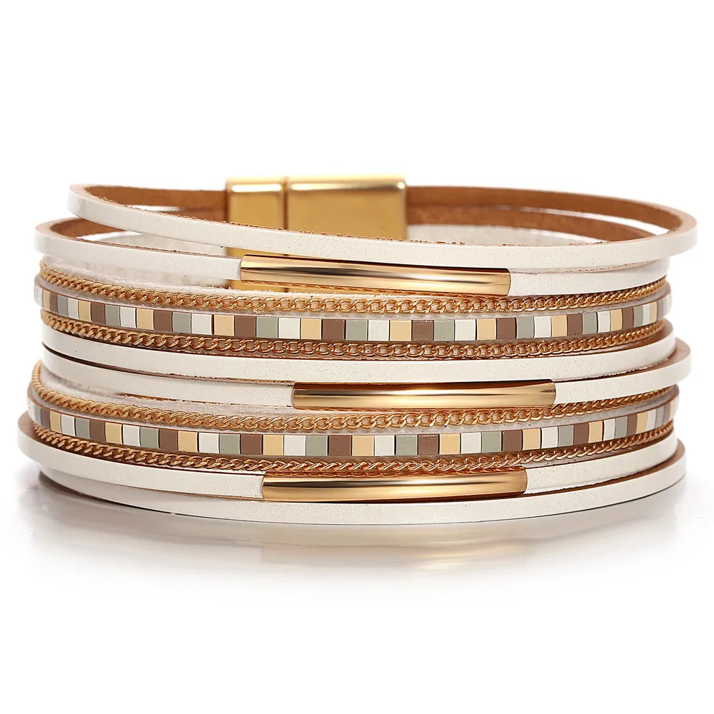 Läderarmband i flera lager, boho