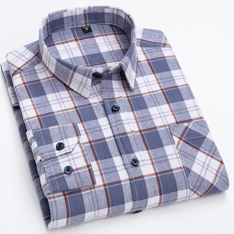 Rutig flanellskjorta i bomull, herr (XS–5XL)