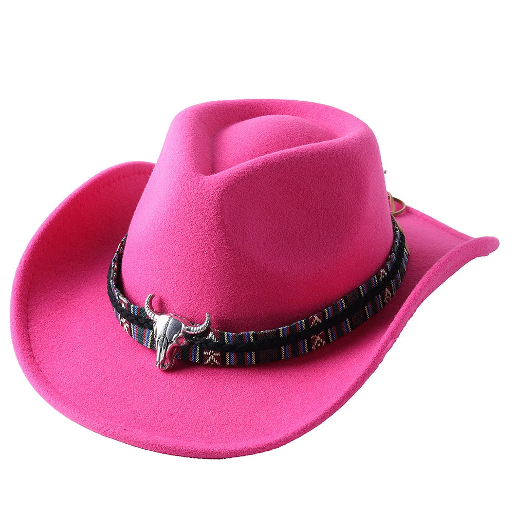 Cowboyhatt i filt med tjurhuvud, enfärgad