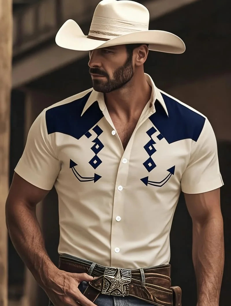 Western kortärmad cowboyskjorta, herr