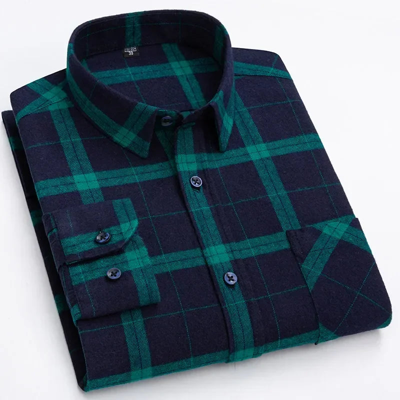 Rutig flanellskjorta i bomull, herr (XS–5XL)