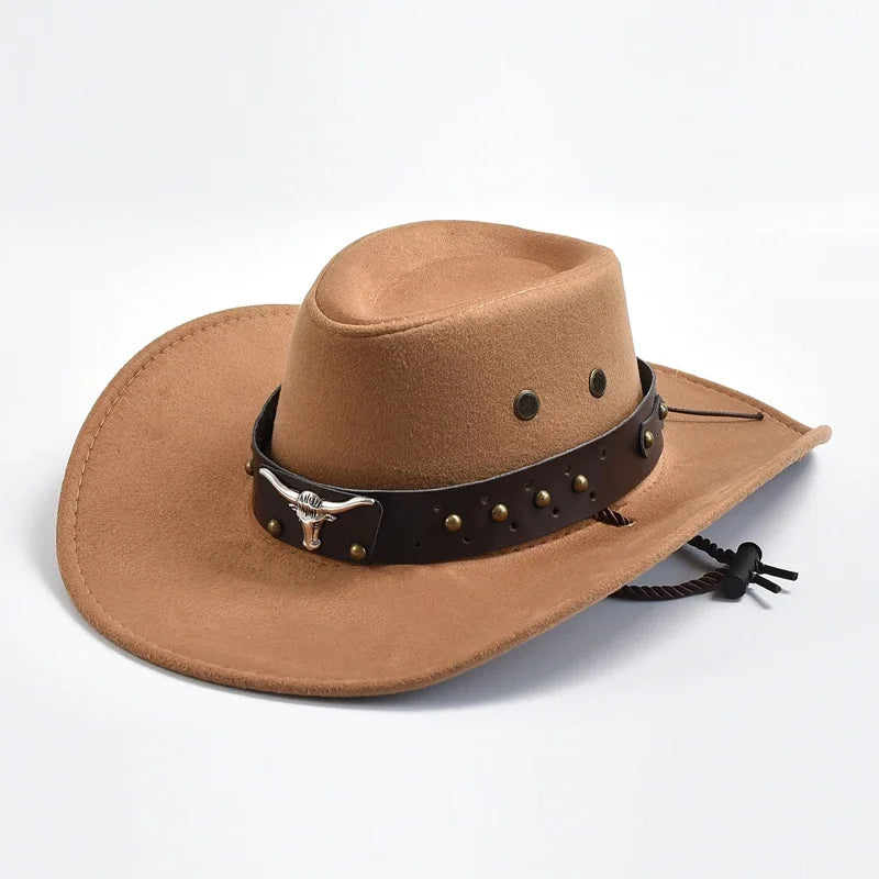 Cowboyhatt i mocka med brett brätte
