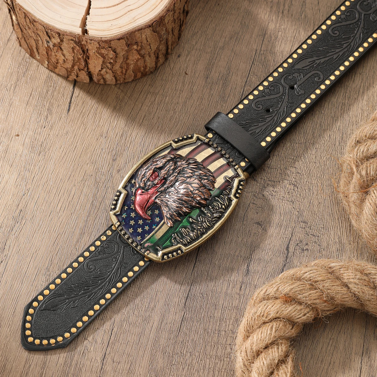 Cowboybälte i PU-läder, präglat