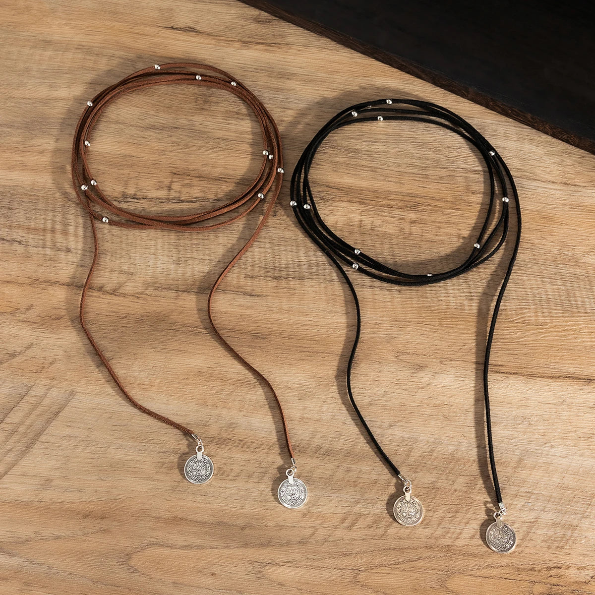 Halsband i läderrep, brun/svart