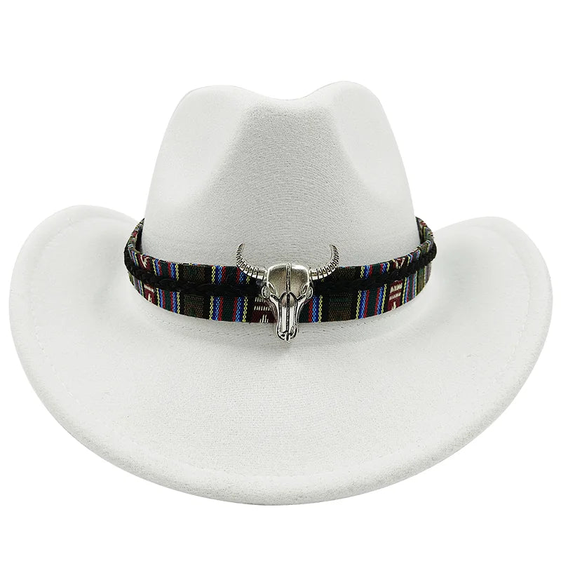 Cowboyhatt i filt med tjurhuvud, enfärgad