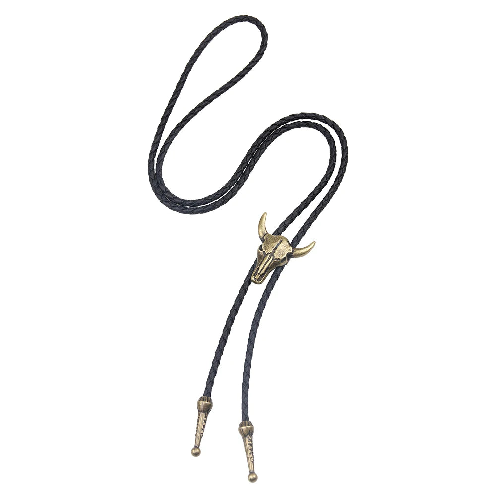Bolo tie i konstläder med tjurhuvud
