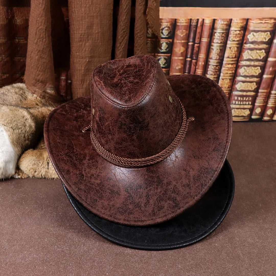 Cowboyhatt i konstläder med brett brätte, vintage
