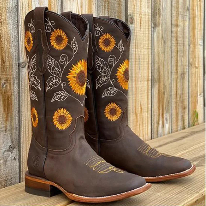 Broderade cowboyboots, brun (dam)
