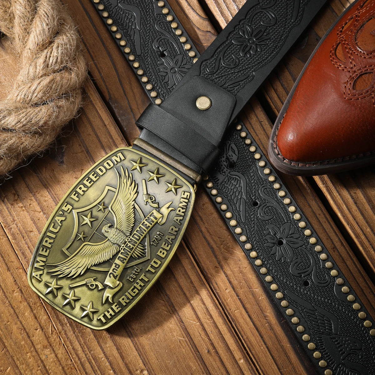 Cowboybälte i denim med plåtspänne