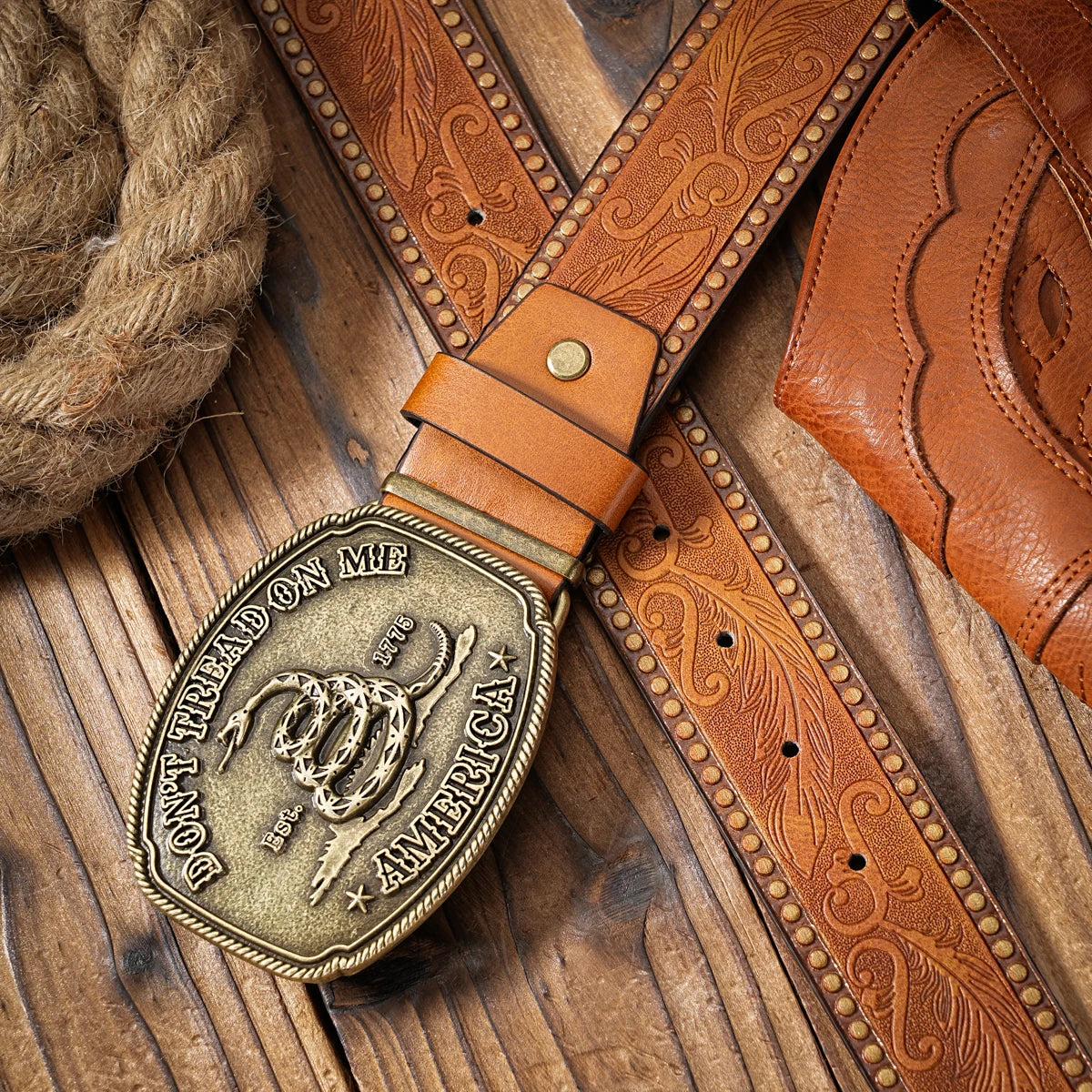 Cowboybälte i PU med metallspänne, vintage