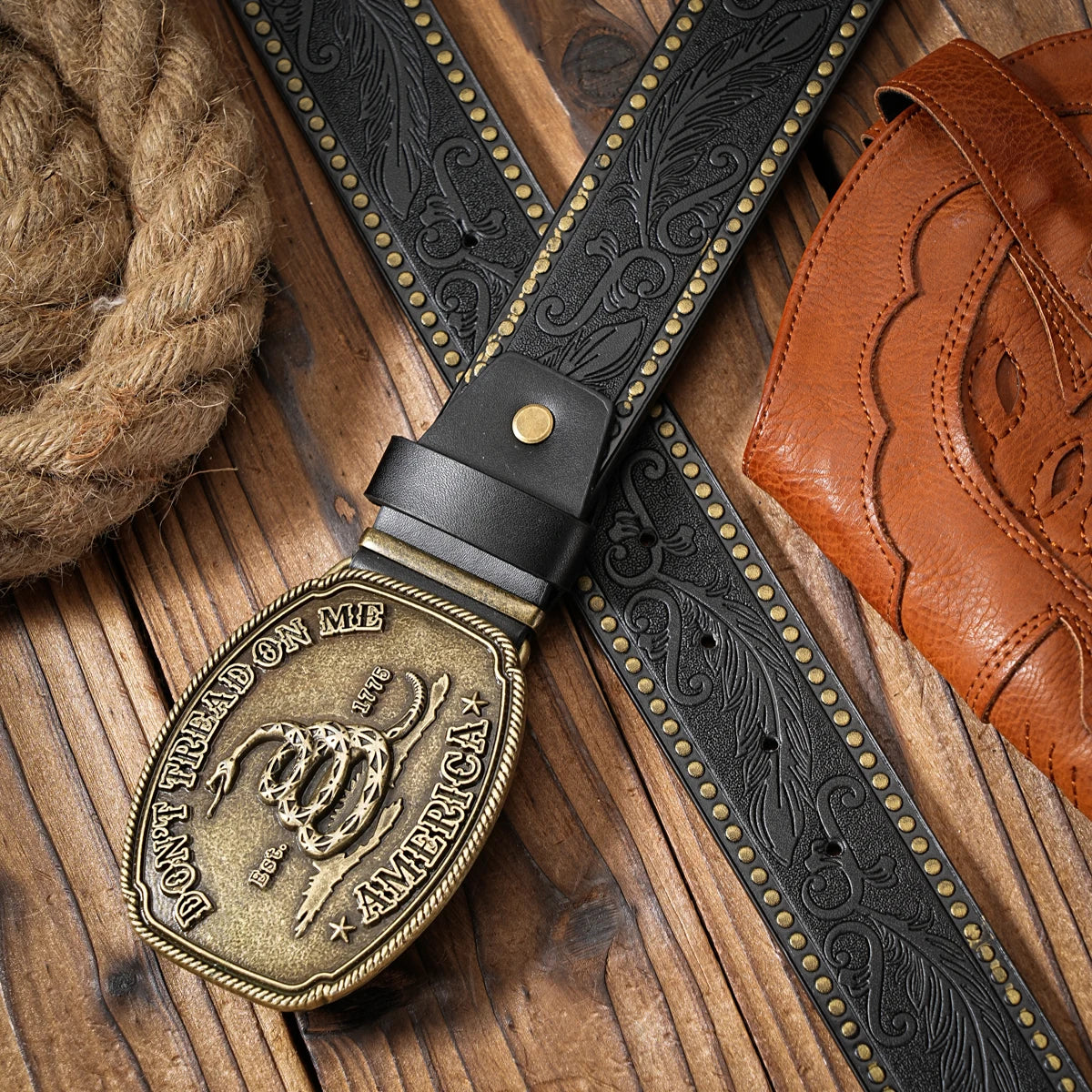 Cowboybälte i PU med metallspänne, vintage