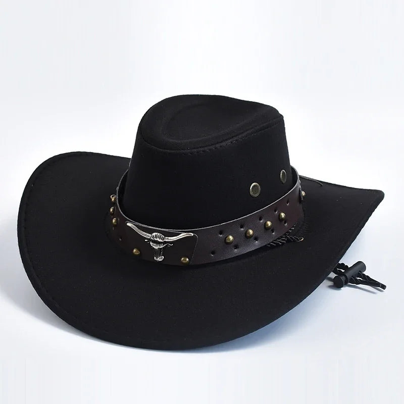 Cowboyhatt i mocka med brett brätte