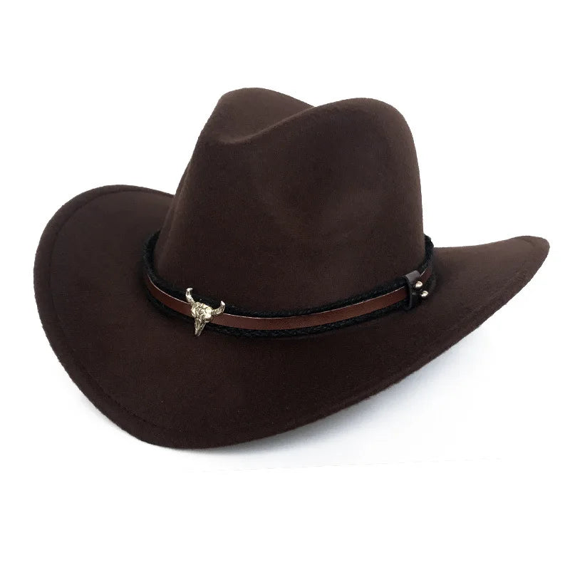 Cowboyhatt i filt med tjurhuvud, enfärgad
