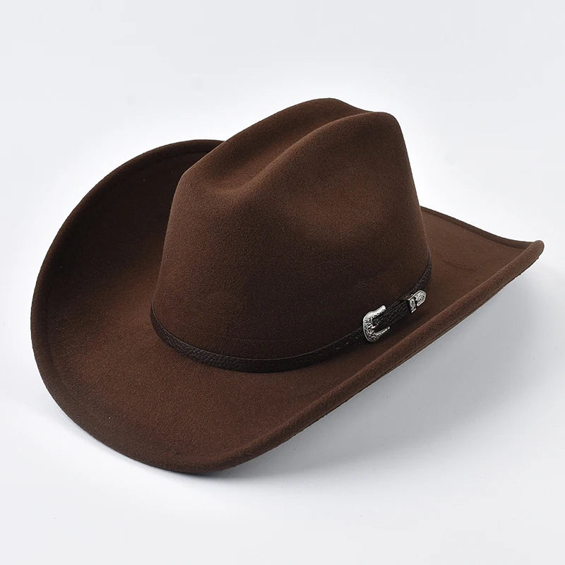 Cowboyhatt med läderband, brett brätte