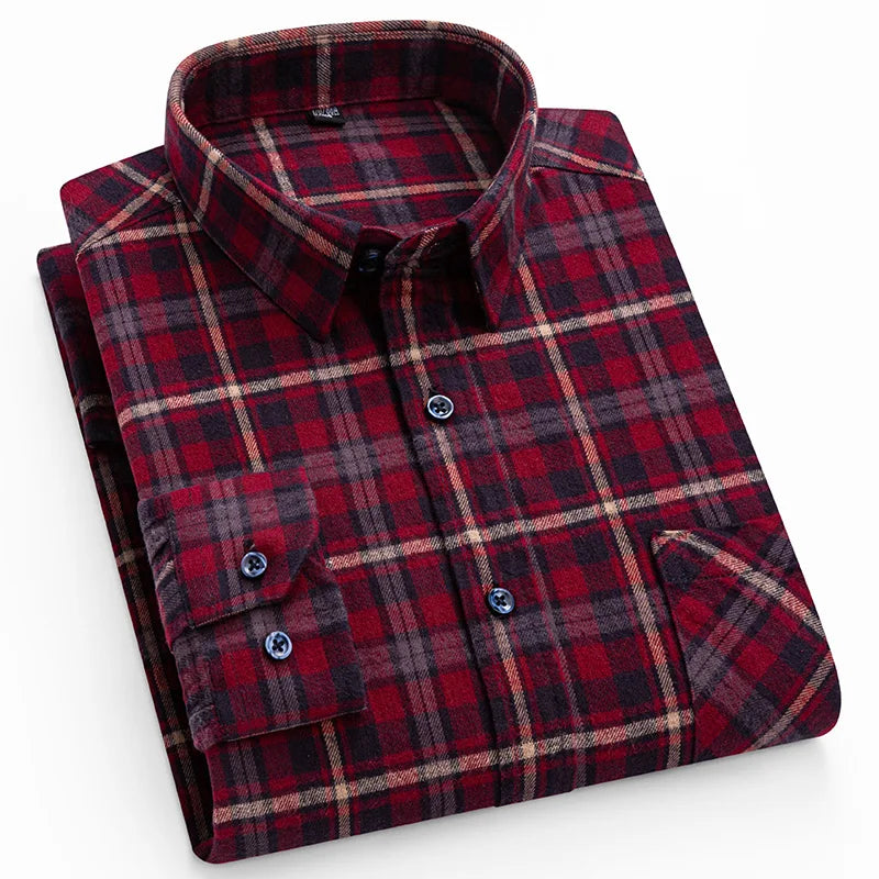 Rutig flanellskjorta i bomull, herr (XS–5XL)
