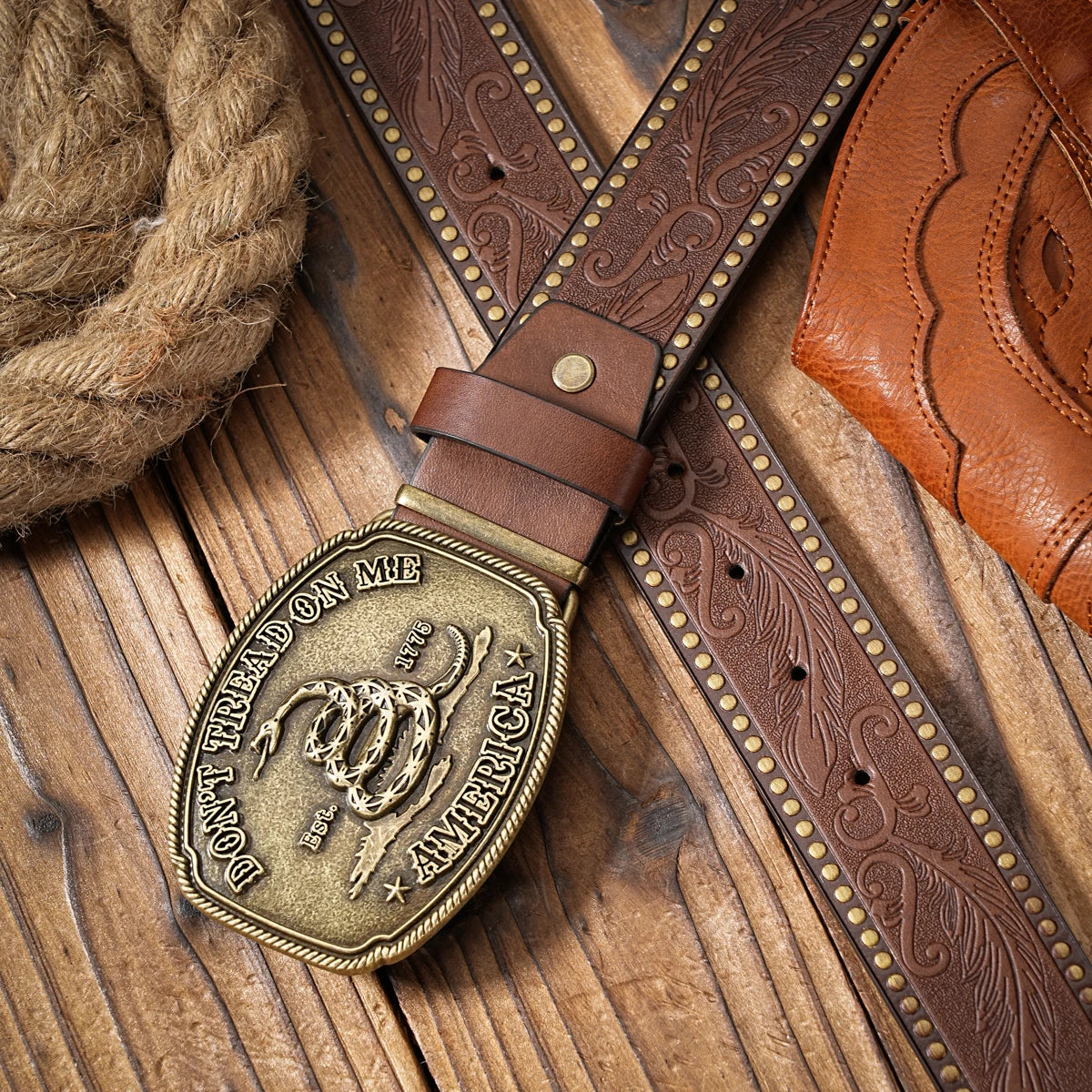 Cowboybälte i PU med metallspänne, vintage
