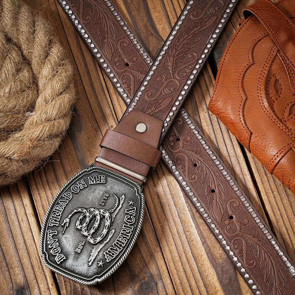 Cowboybälte i PU med metallspänne, vintage