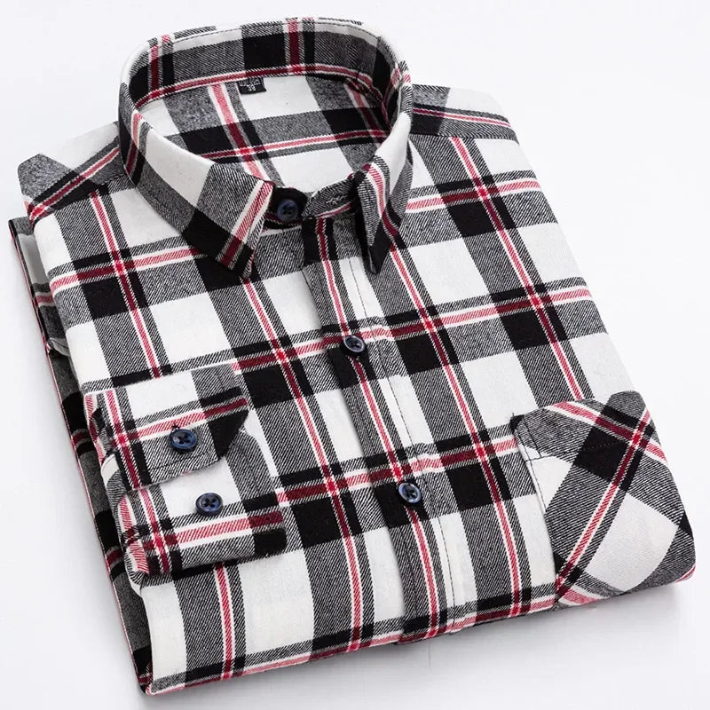 Rutig flanellskjorta i bomull, herr (XS–5XL)