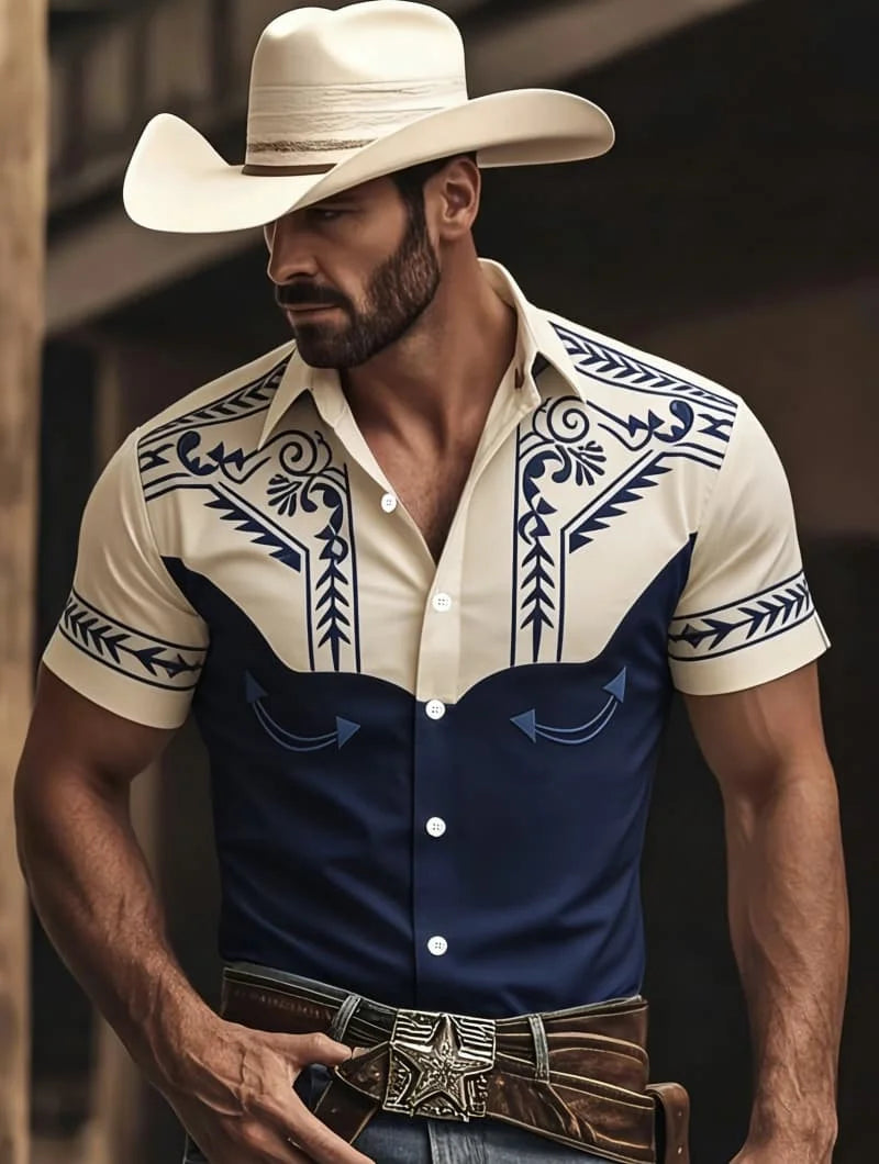 Western kortärmad cowboyskjorta, herr