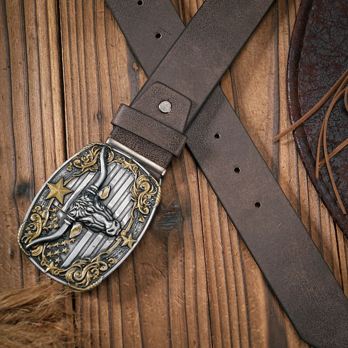 Blommigt cowboybälte i PU, denimstil