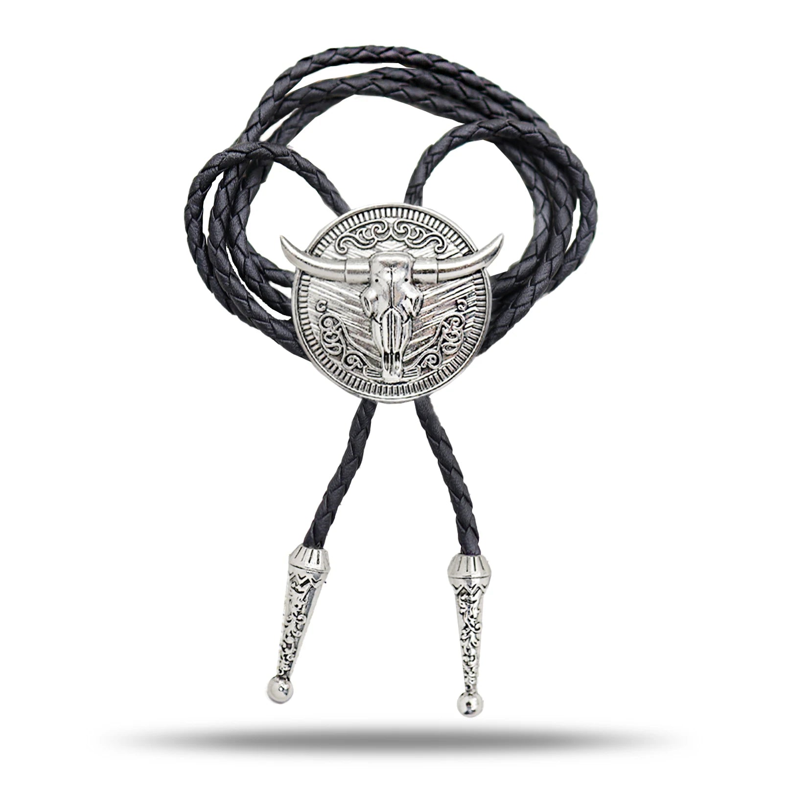 Bolo tie med tjurhuvud i läderrep