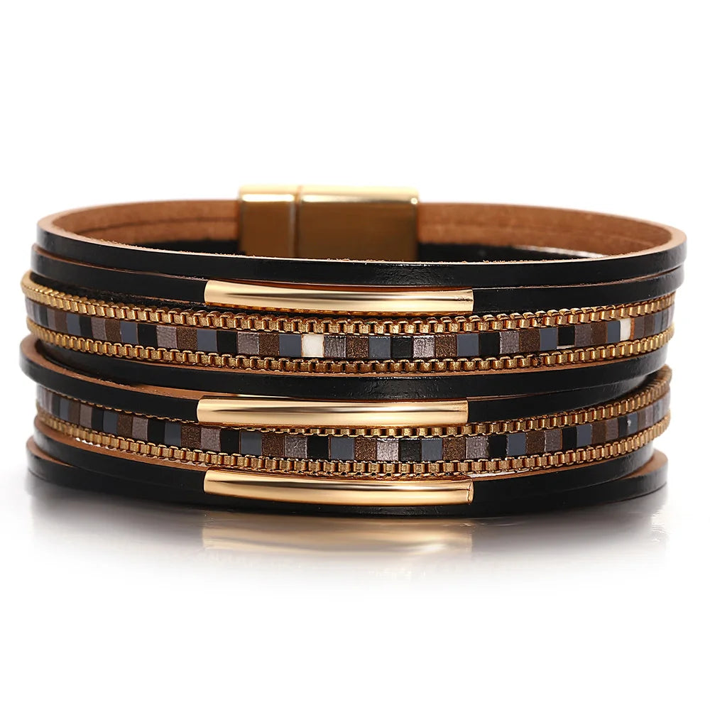 Läderarmband i flera lager, boho