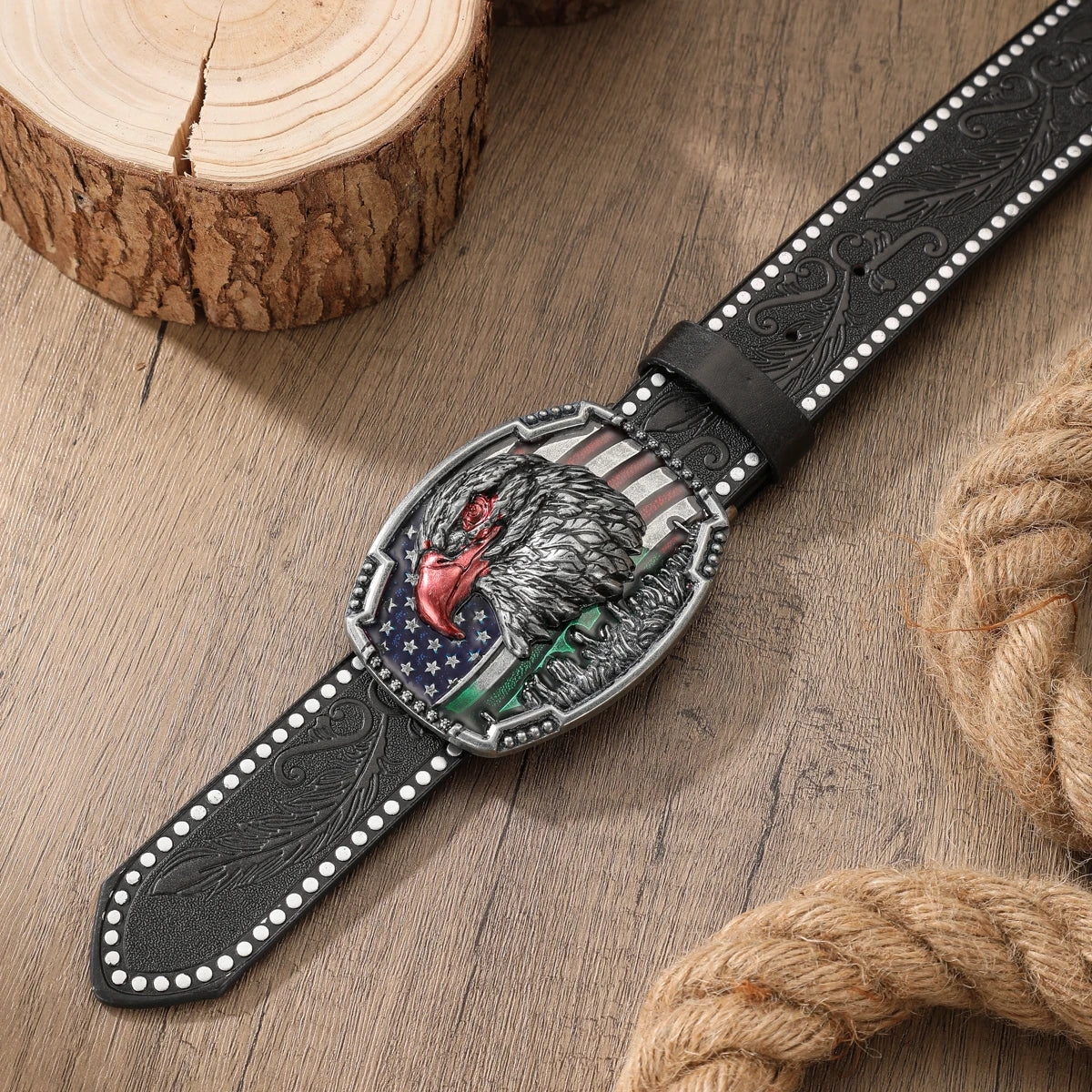 Cowboybälte i PU-läder, präglat