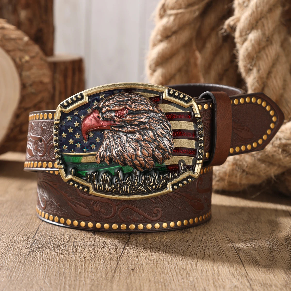 Cowboybälte i PU-läder, präglat