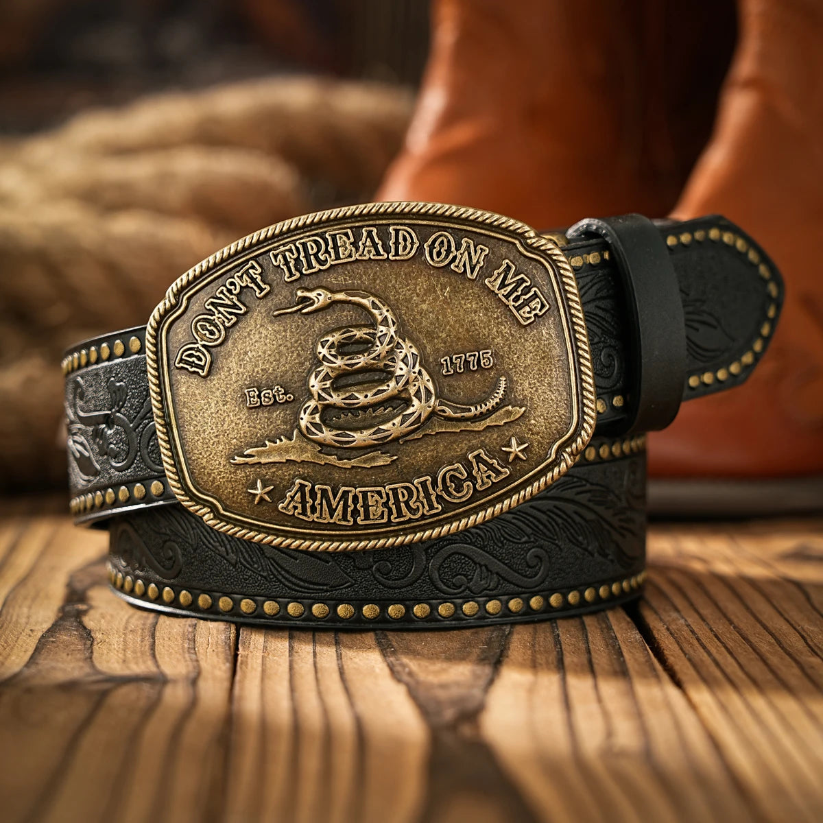 Cowboybälte i PU med metallspänne, vintage